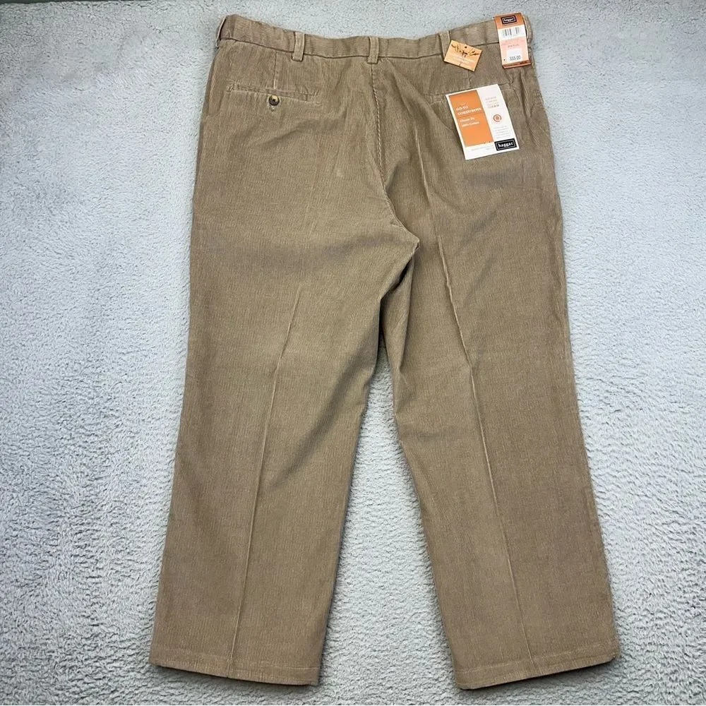 Haggar Corduroy Pants Mens 40x29 Beige Classic Cotton Comfort Business **38x27**